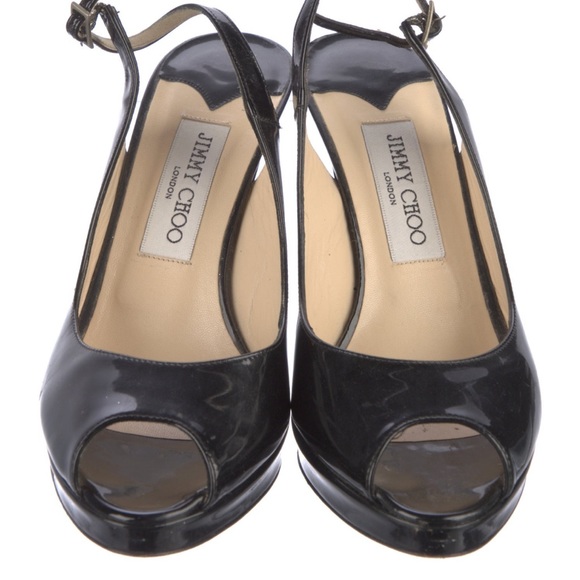 Jimmy Choo Nova Black Patent Peep Toe Platform Slingback 100mm Pumps 38 1/2 - Picture 3 of 16